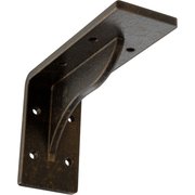 Ekena Millwork Embrey Steel Bracket, Antiqued Brass 2"W x 6"D x 3 3/4"H BKTM02X06X03EBABS